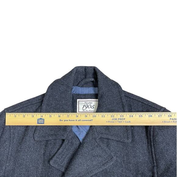 Jos A Bank Peacoat Mens L Gray Wool Blend Double Breasted Overcoat Coat Tweed - Picture 9 of 11